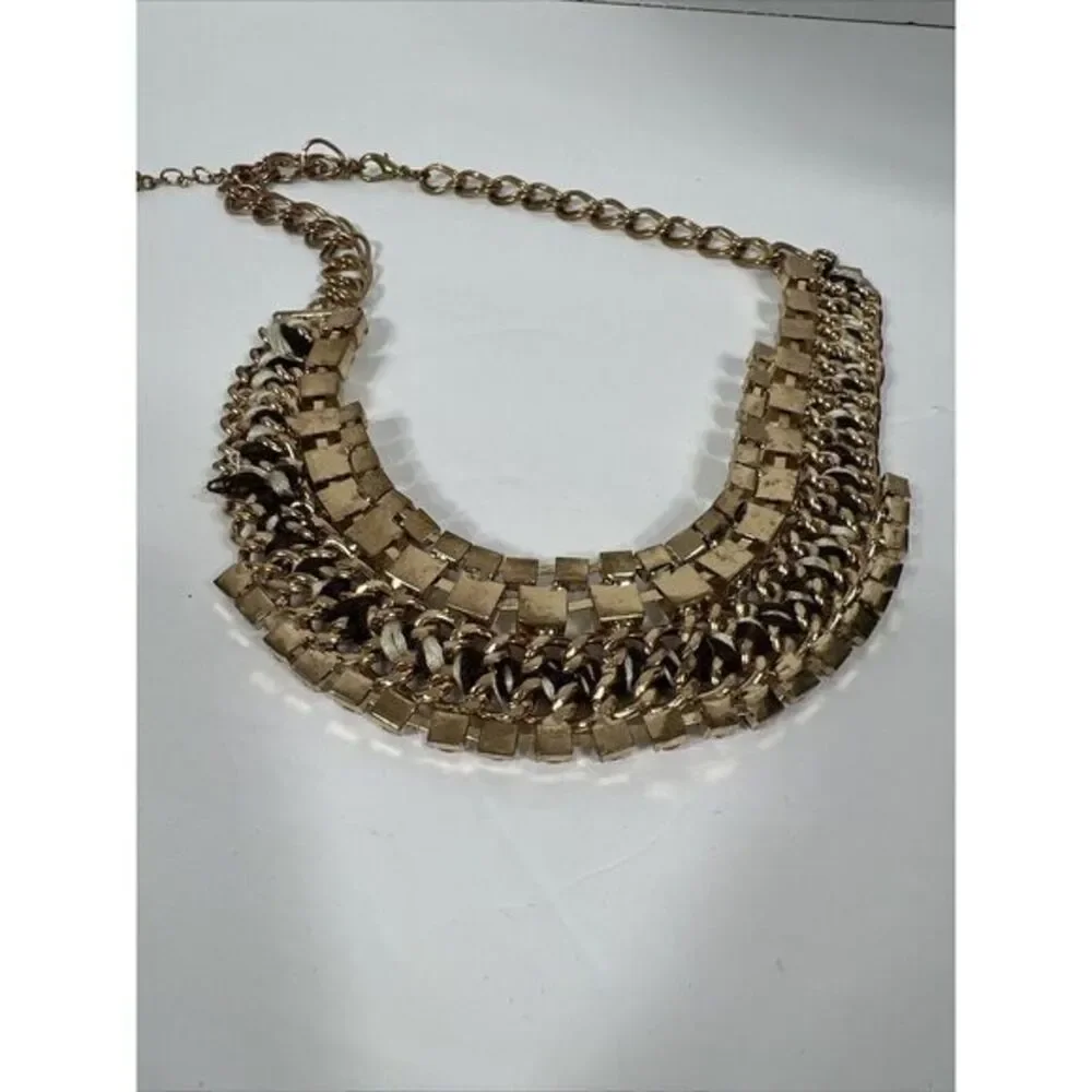 Ann Taylor‎ LOFT Women's Beige&Brown Ribbon Gold Link Crystal  Fan Necklace